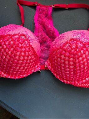 Victoria's Secret Hot Pink Lace Racerback Push-Up Bra